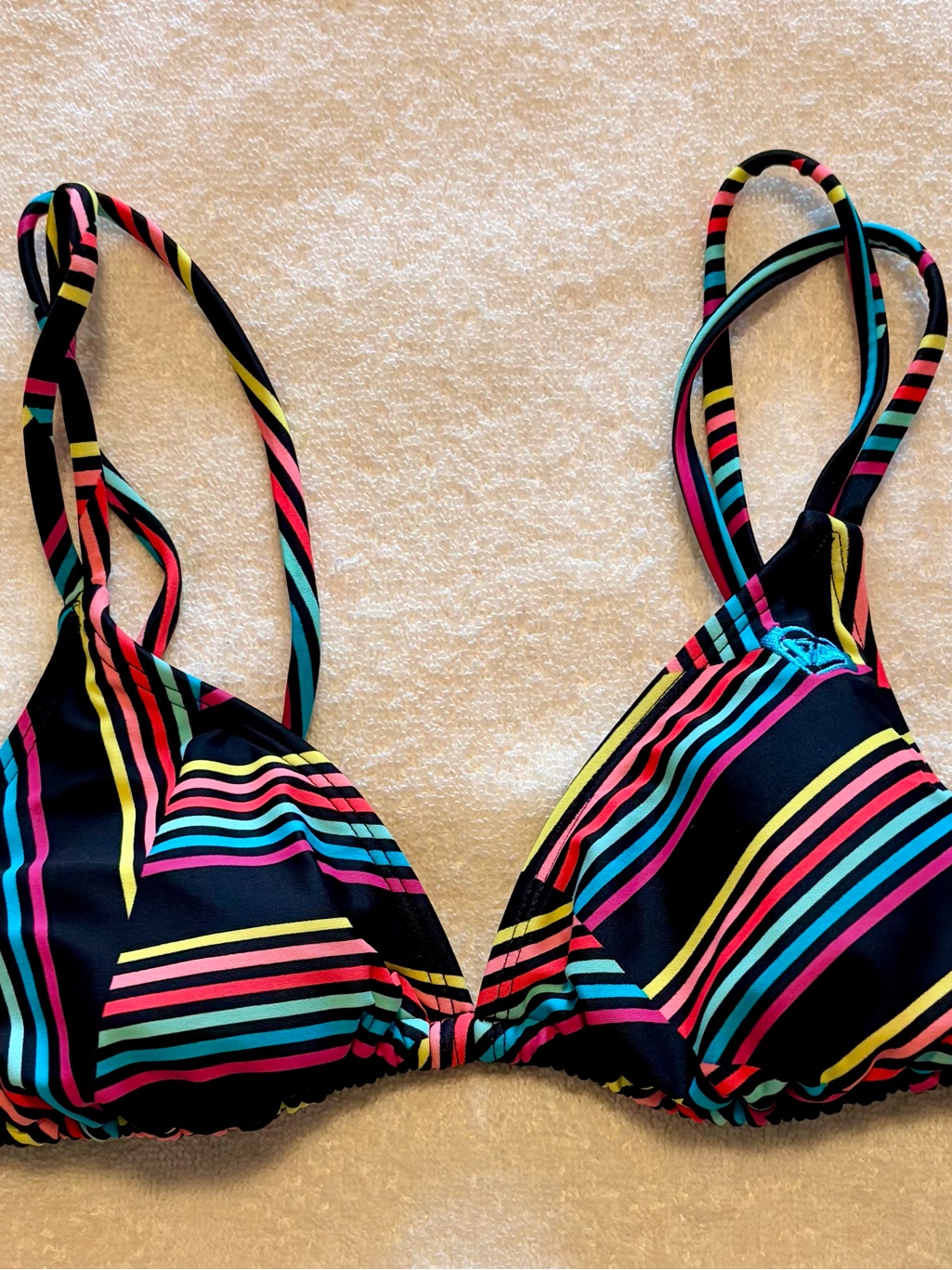 Women's Black Striped Triangle Bikini Top - Multicolor